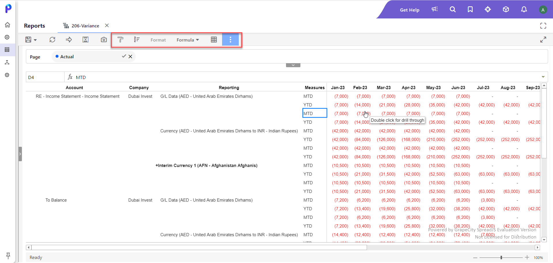 options in variance report