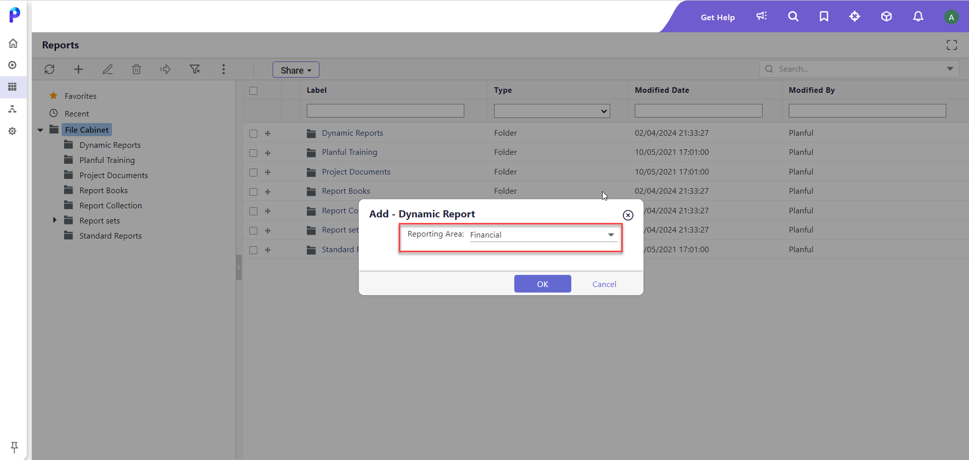 select reporting area