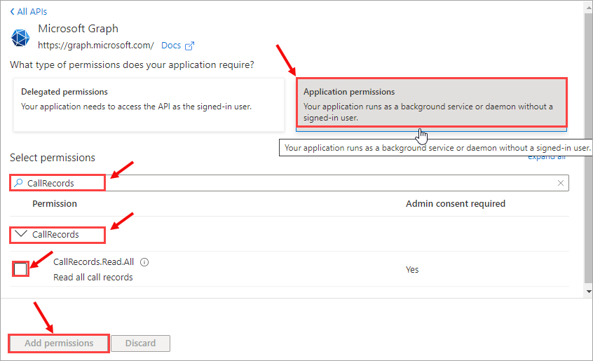 Application permissions Call Records Add permissions.png