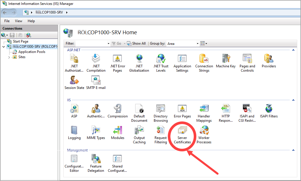 COP server Certificates selected
