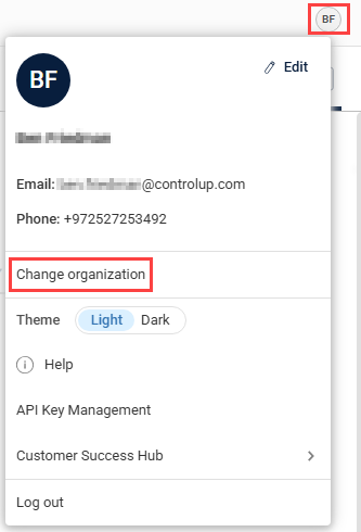 Change organization link