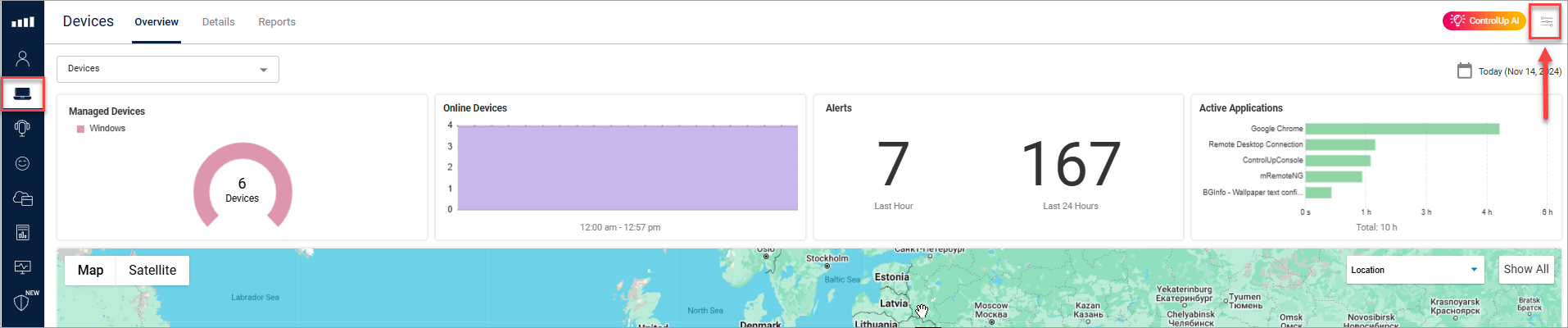 Configuration icon in Devices dashboard