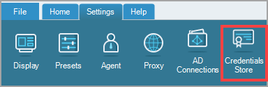 Credentials Store button highlighted in the Settings ribbon.
