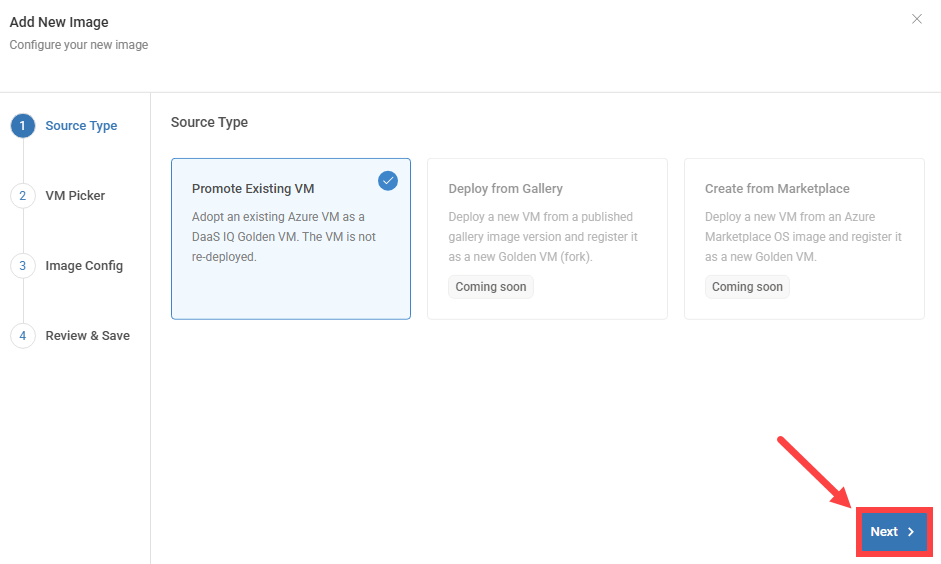 add new image wizard showing source type step