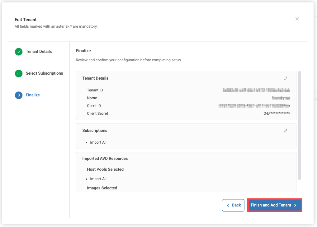 finalize step listing subscription details