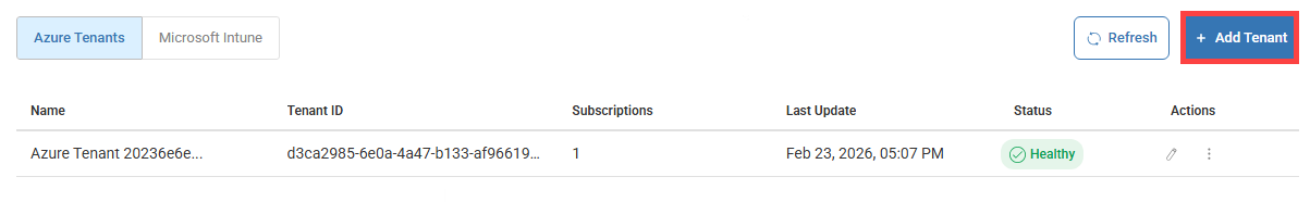 add azure tenants tab