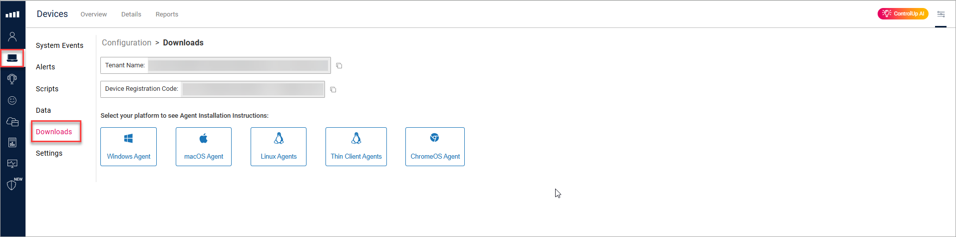 Devices Configuration Downloads page