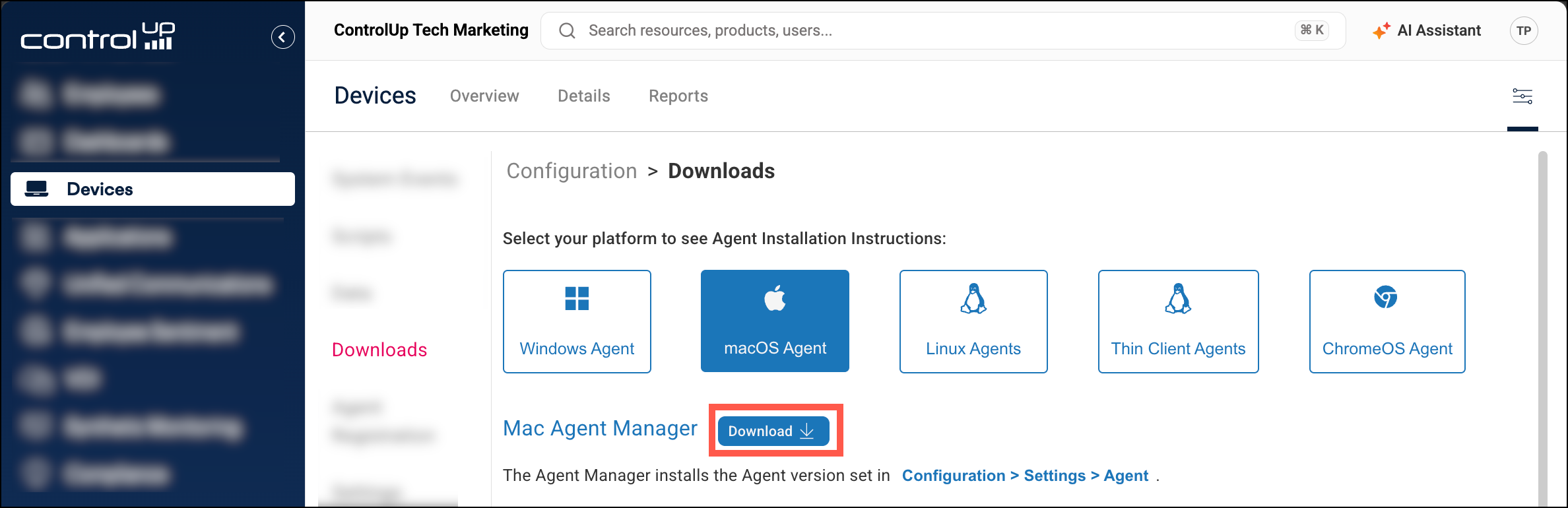 download button for Mac Agent Manager
