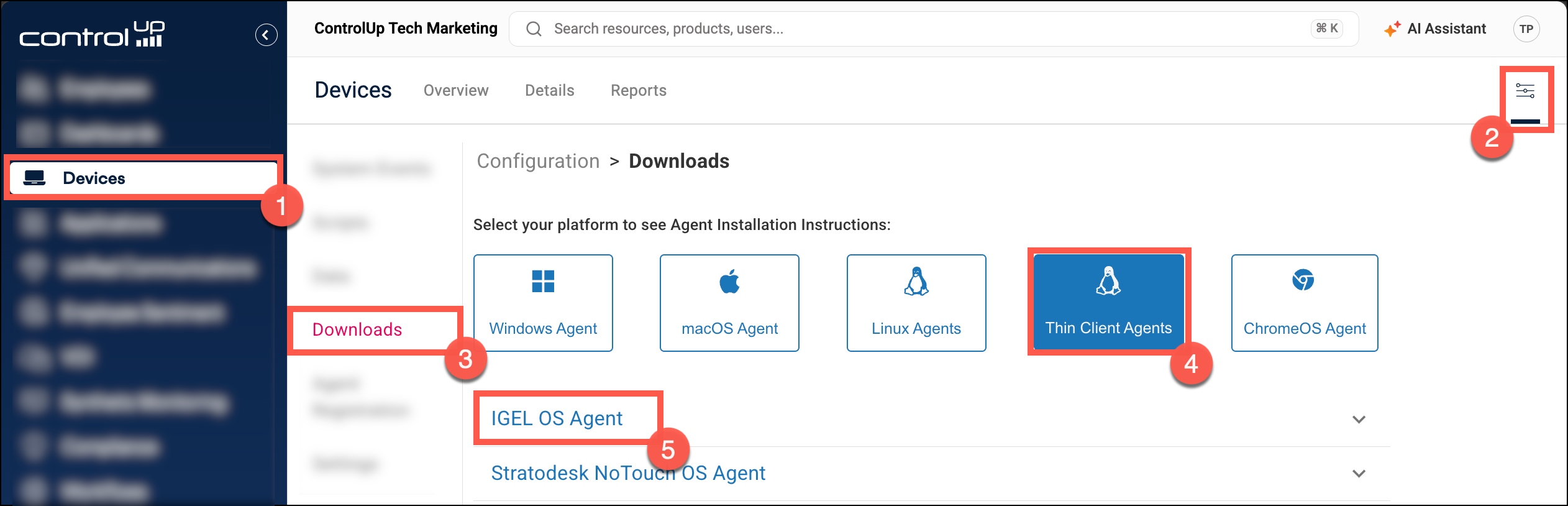IGEL OS Agent Downloads button
