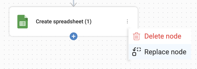 Node showing in-place delete node and replace node options