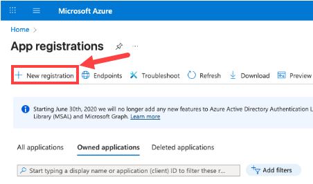 app registrations page
