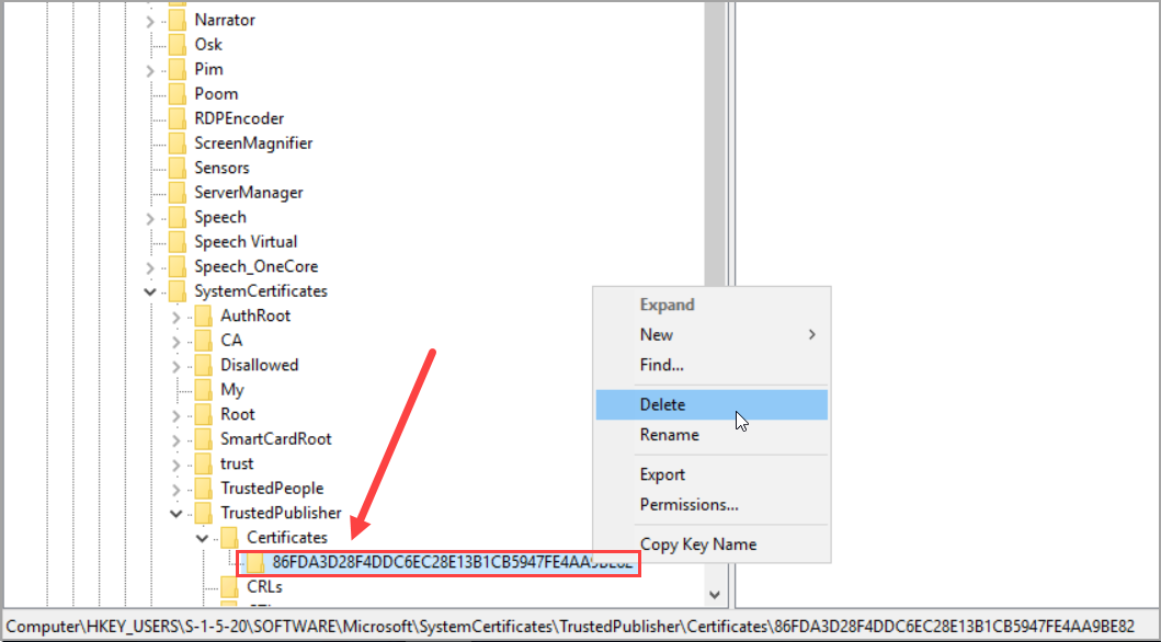 Certificate key path is shown getting deleted from monitor machine