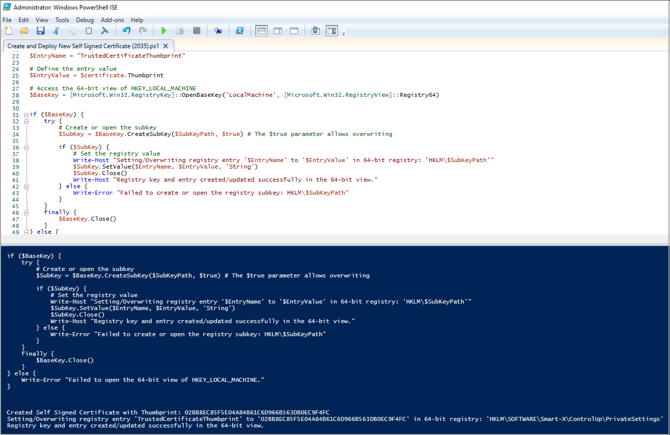 Powershell script exanple showing Create and Deploy New Self Signed Certificate