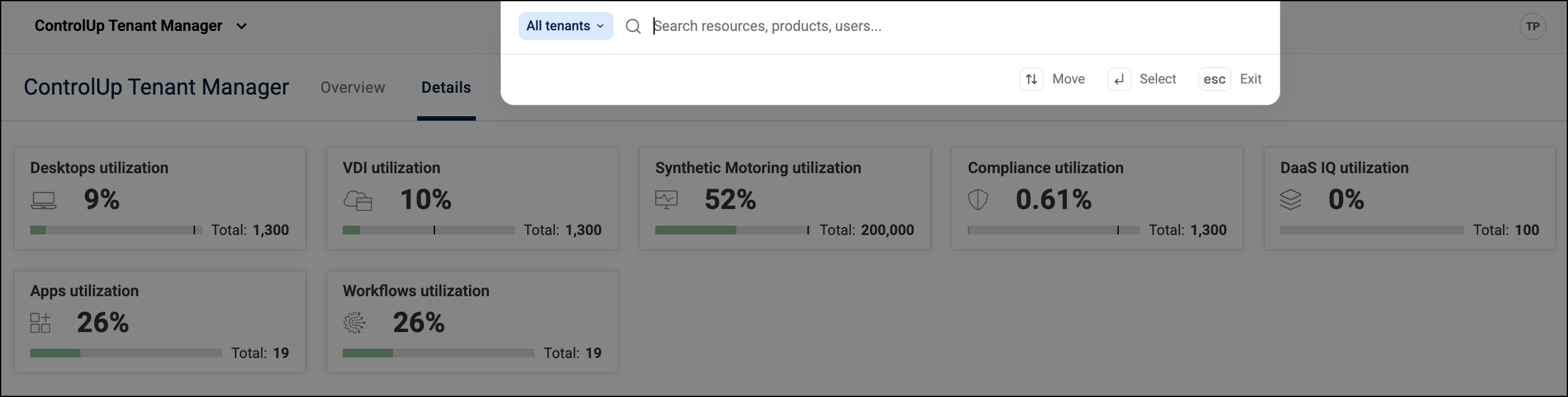 Tenant manager search bar