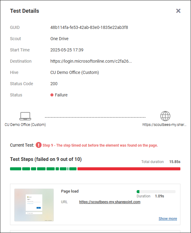 Test Details popup
