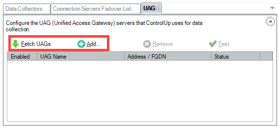 UAG tab with fetch UAGs and Add selected