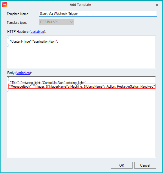 template box showing header and body