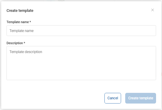 create template dialog box showing name and description fields