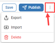 forms builder canvas action menu showing export import and delete options