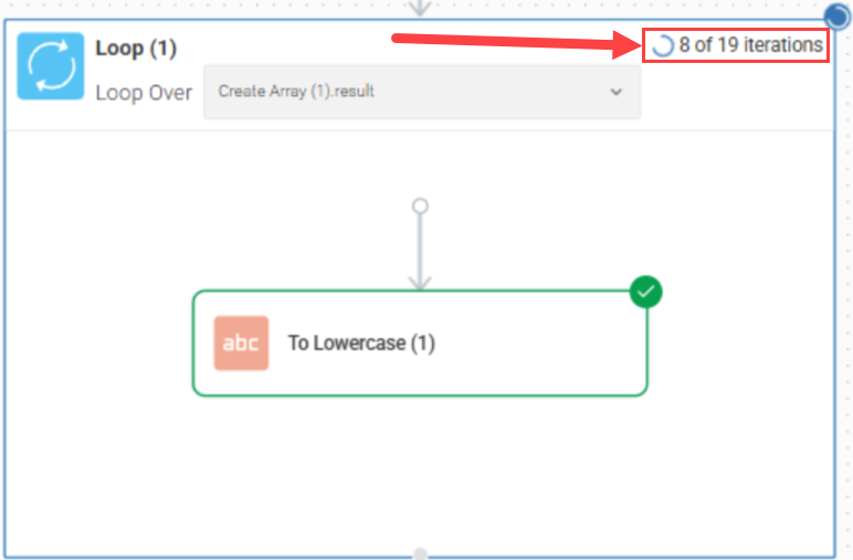 loop node showing 8 out 9 iterations passed