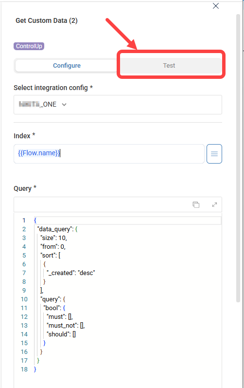 node with test button