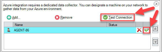 Clicking the Test Connection button after selecting the Data Collector.