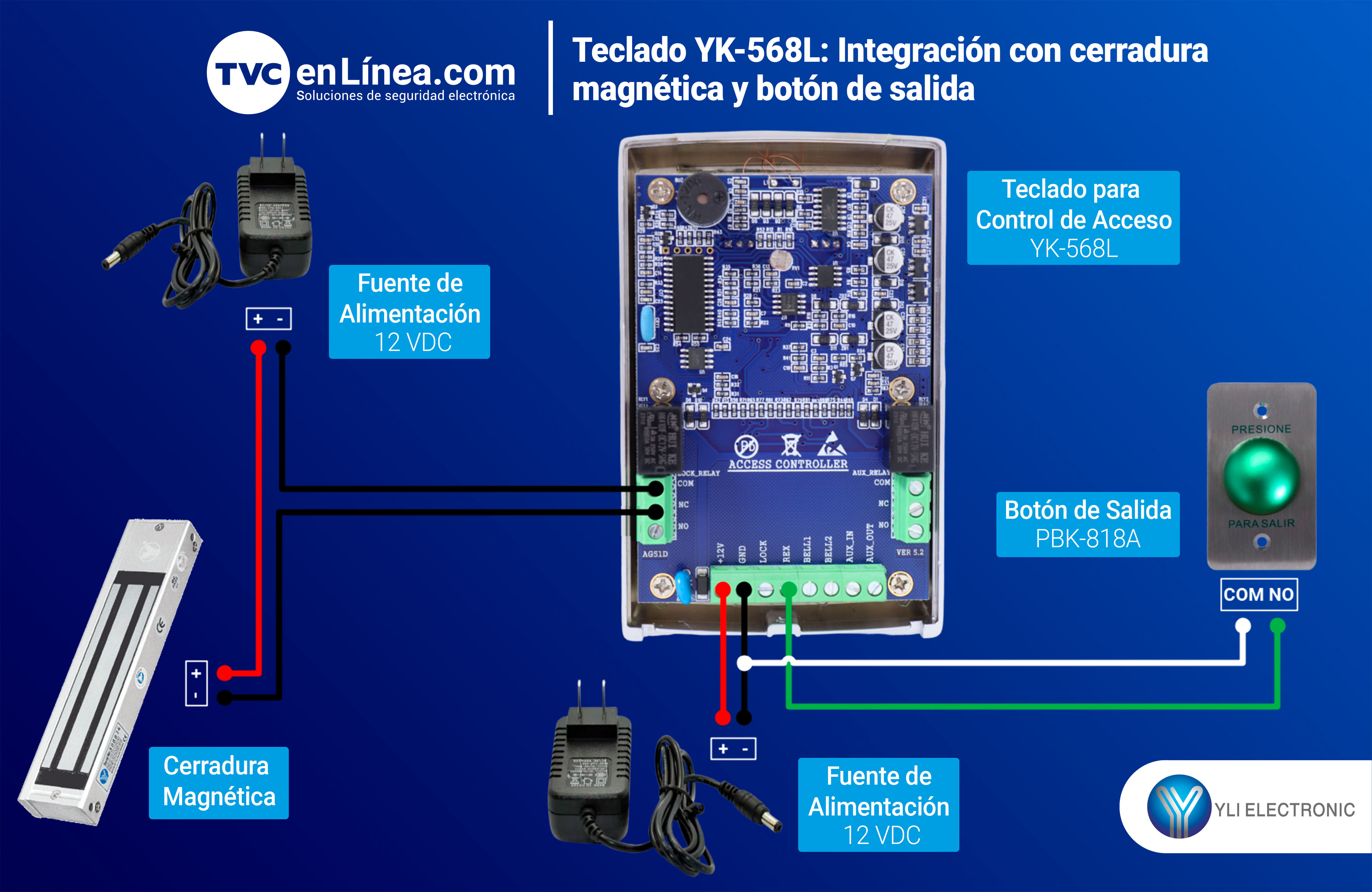 568L - Integración con Cerradura Magnética y Botón de Salida