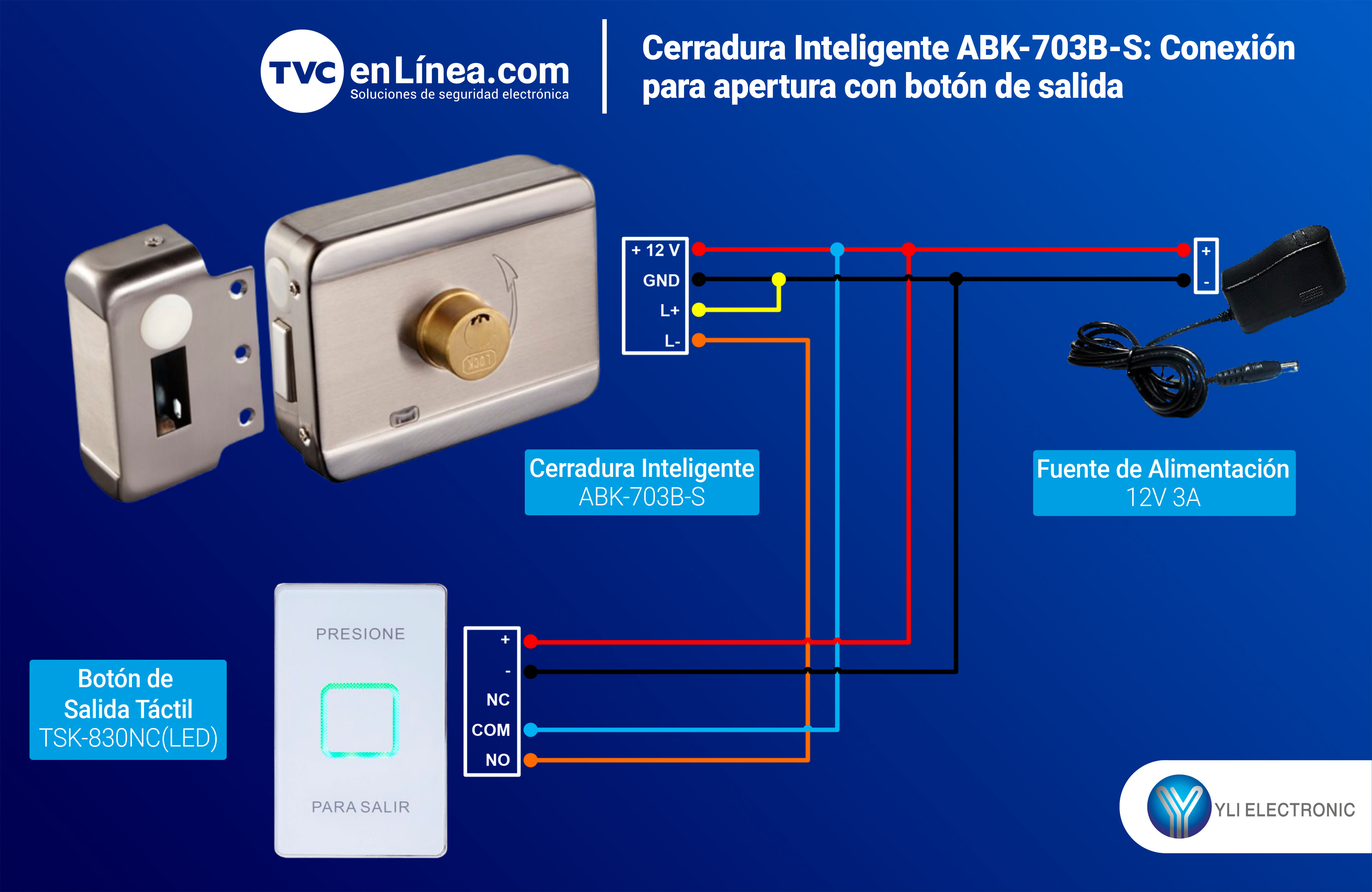 Cerradura Inteligente ABK-703B-S Conexión para apertura con boton de salida