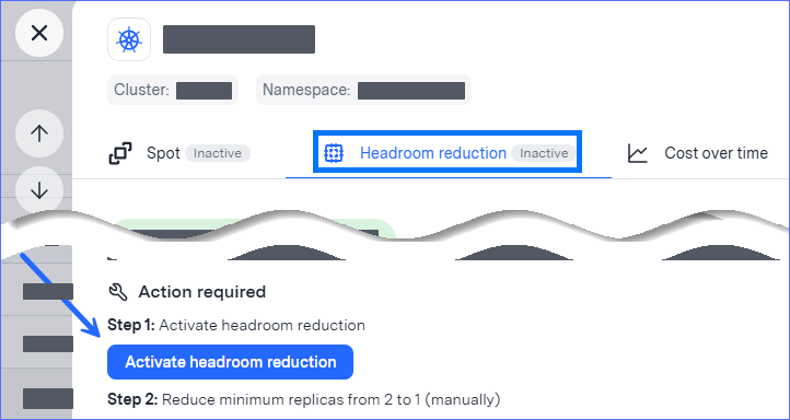 Instructions for activating headroom reduction in a Kubernetes interface.