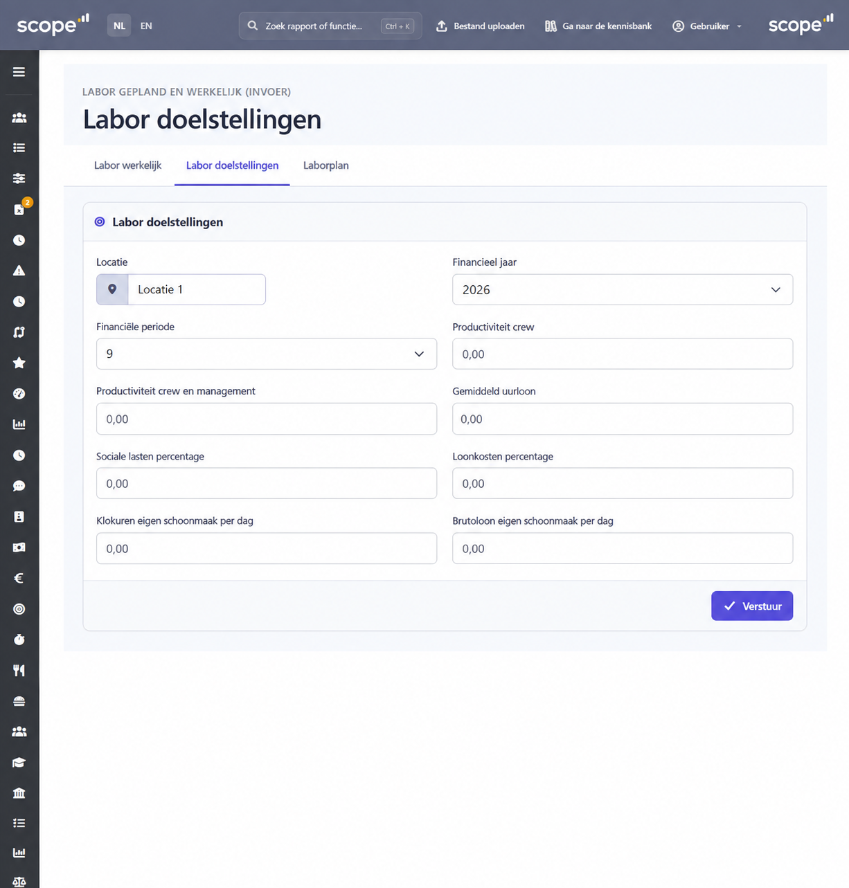 Labor doelstellingen invoeren