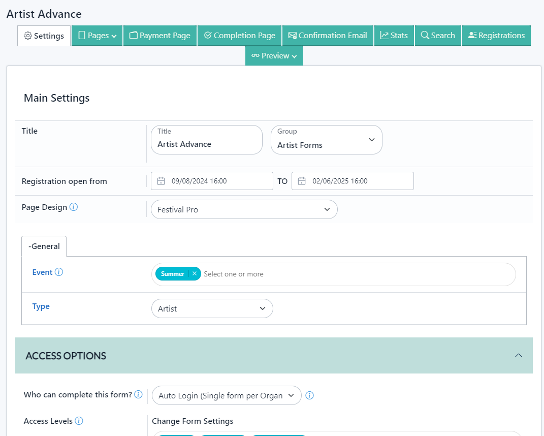 Form Settings: Main Settings