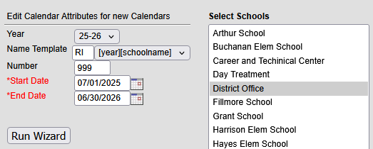 Screenshot of Edit Calendar Attributes for new Calendars from the Calendar Wizard.