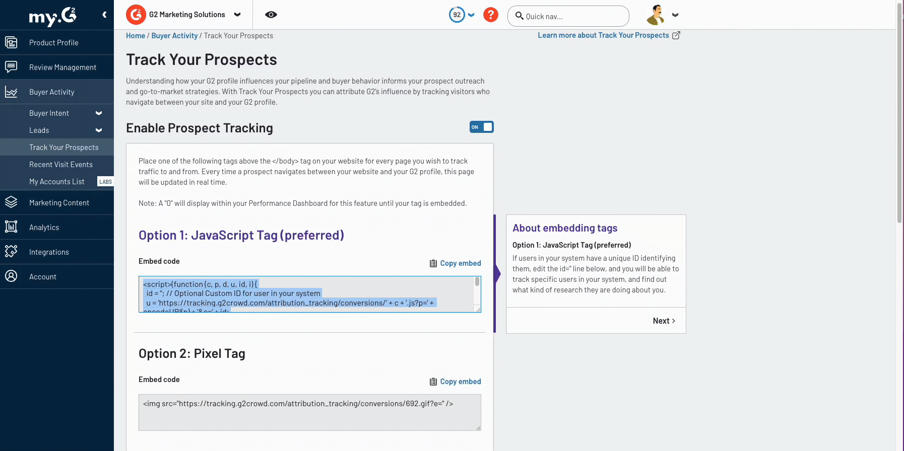 add track your prospects js tag to tag manager