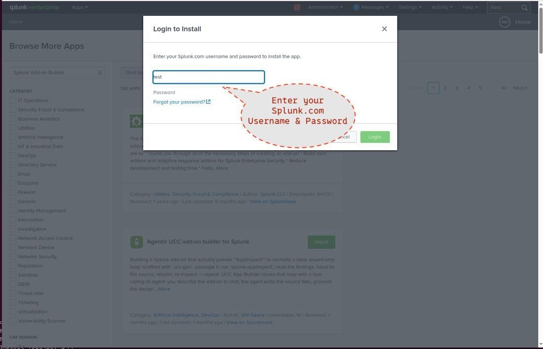 Enter your Splunk.com credentials