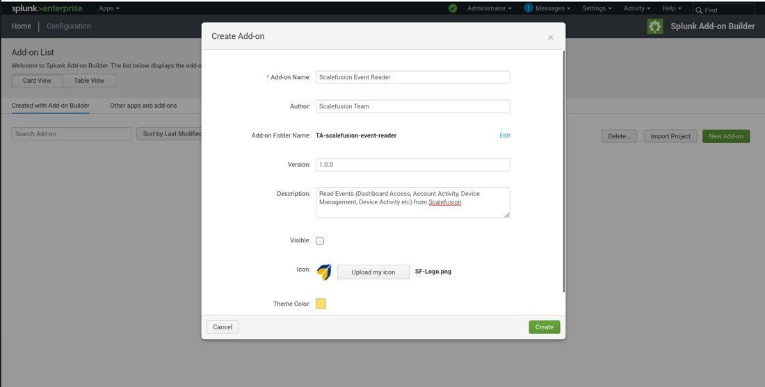 Create Add-on dialog