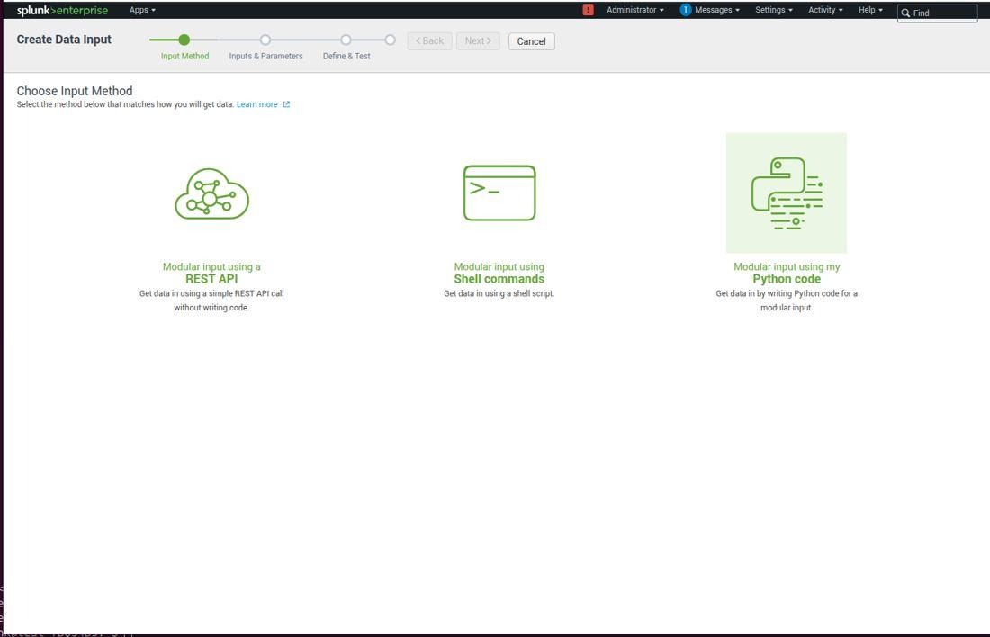 Select “Modular input using my Python code”