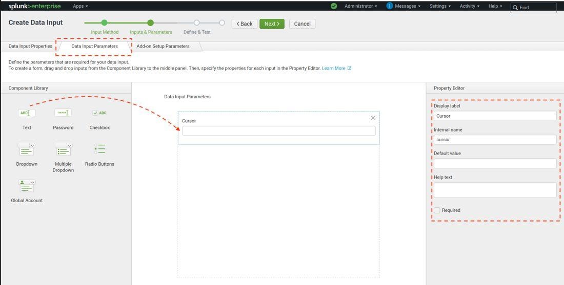Drag a Text field to create the Cursor input