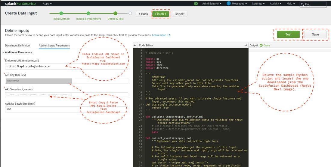 Paste your values, replace the code, then click Test and Save