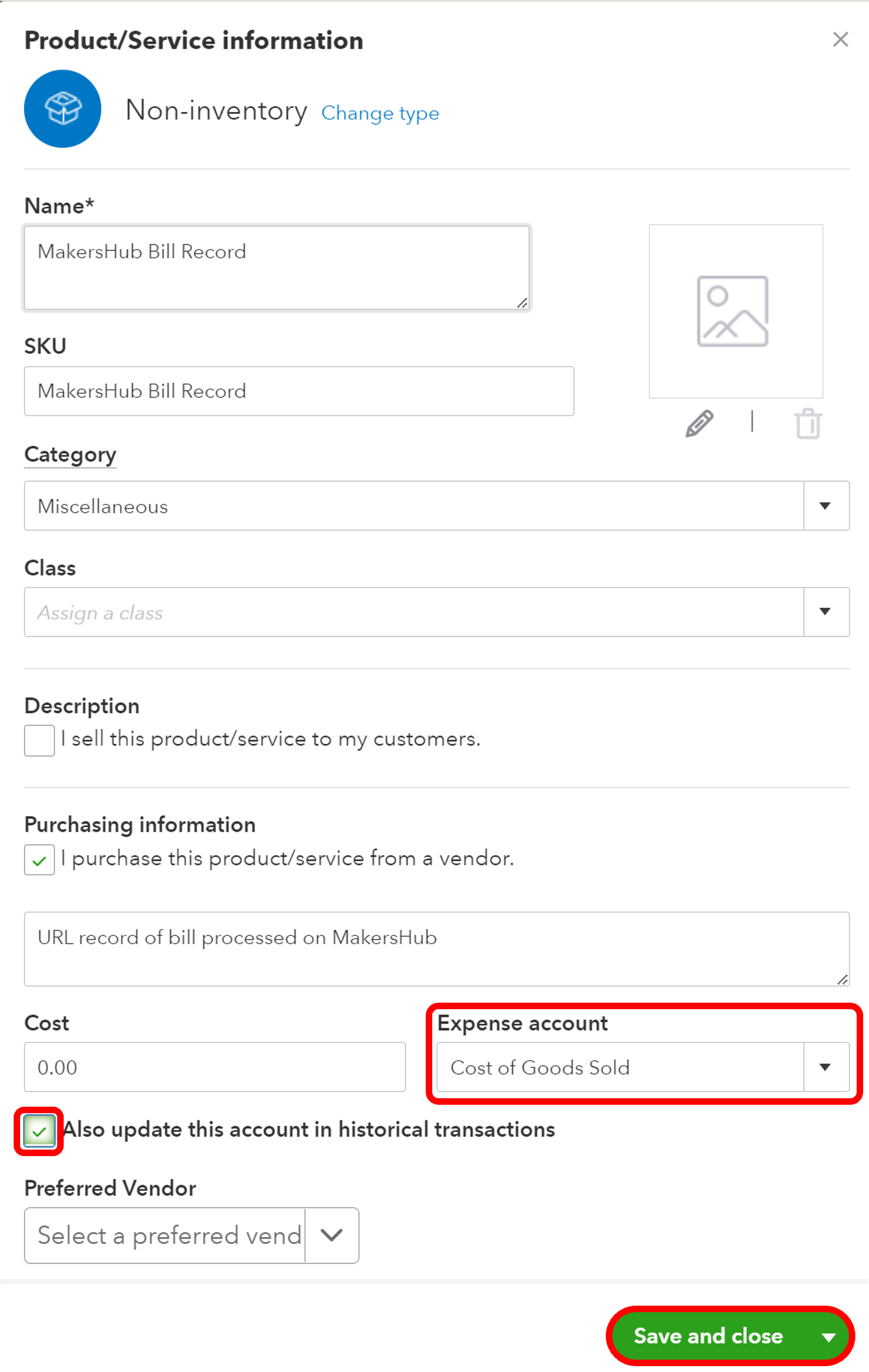 Change Expense Account