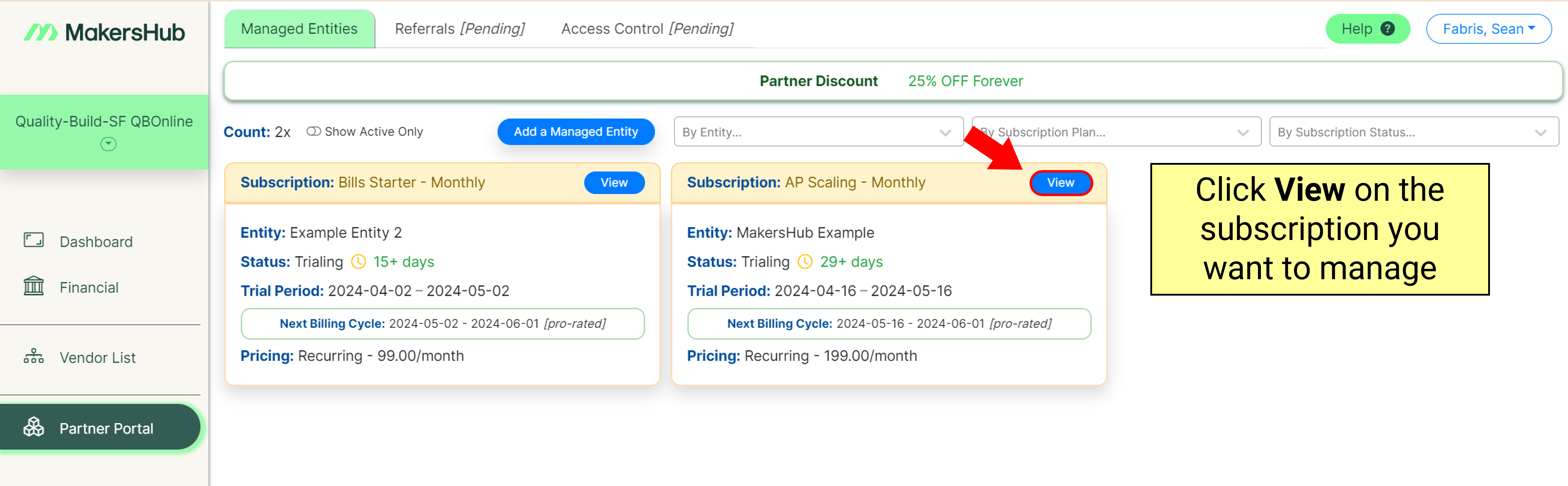 Click View on Subscription You Want To Manage(2)