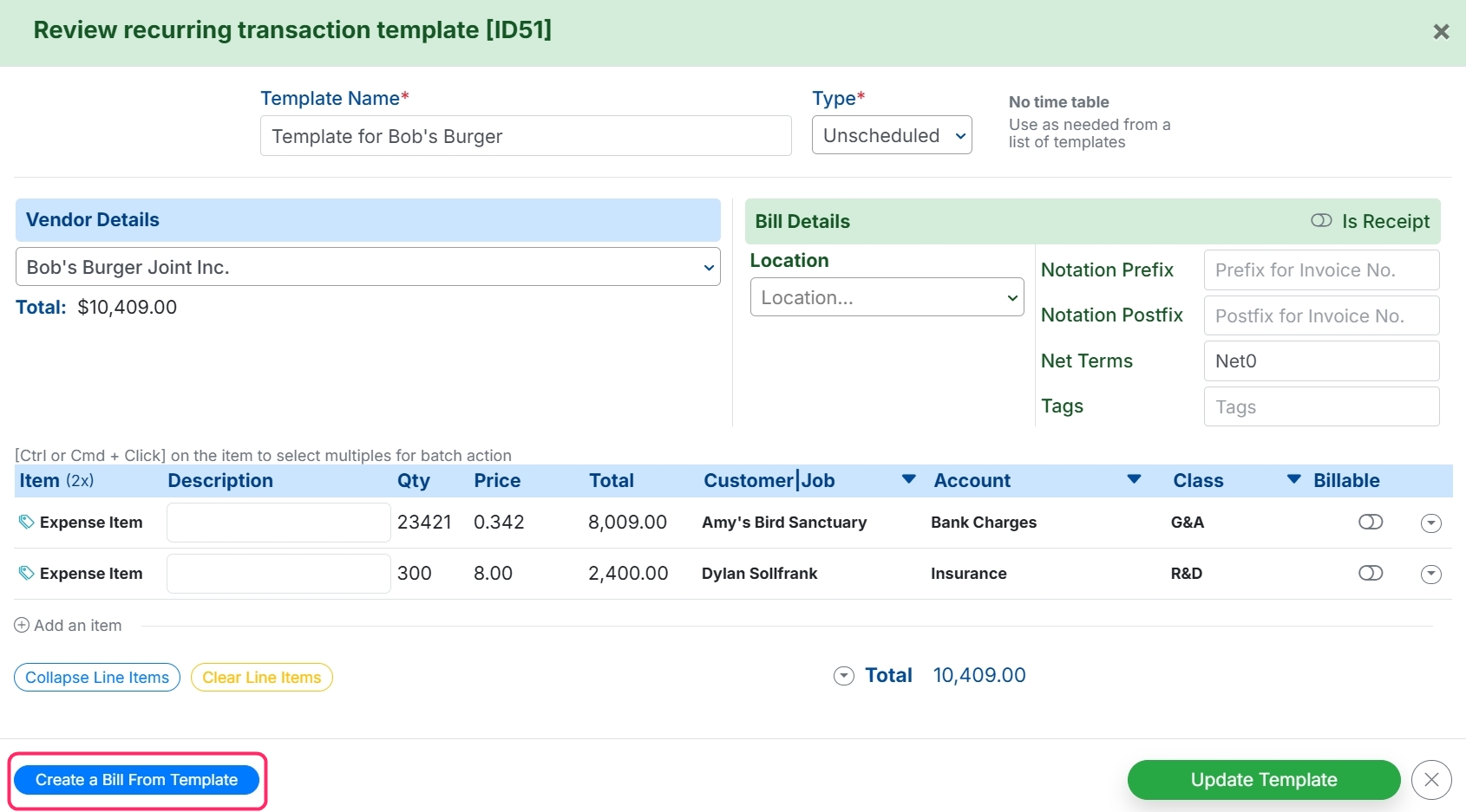 Create Bill Register Add Recurring Bills
