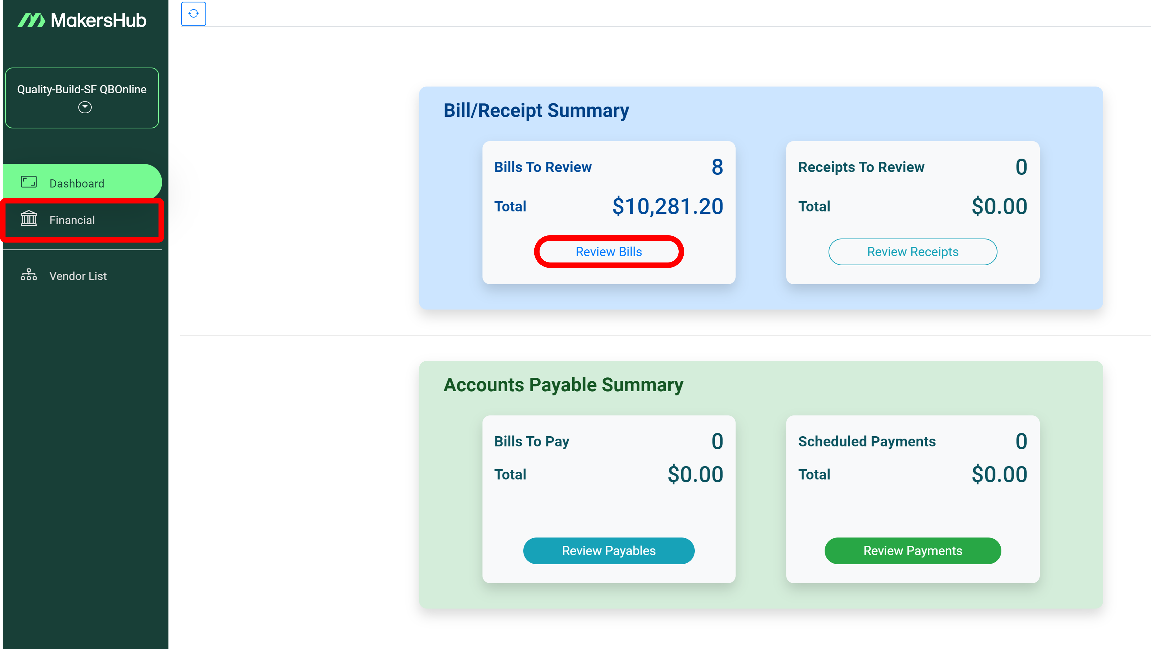 Navigate to the Financial Tab