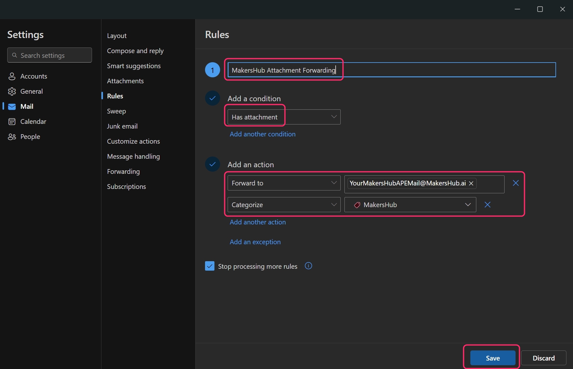 Outlook: Auto-forwarding emails.