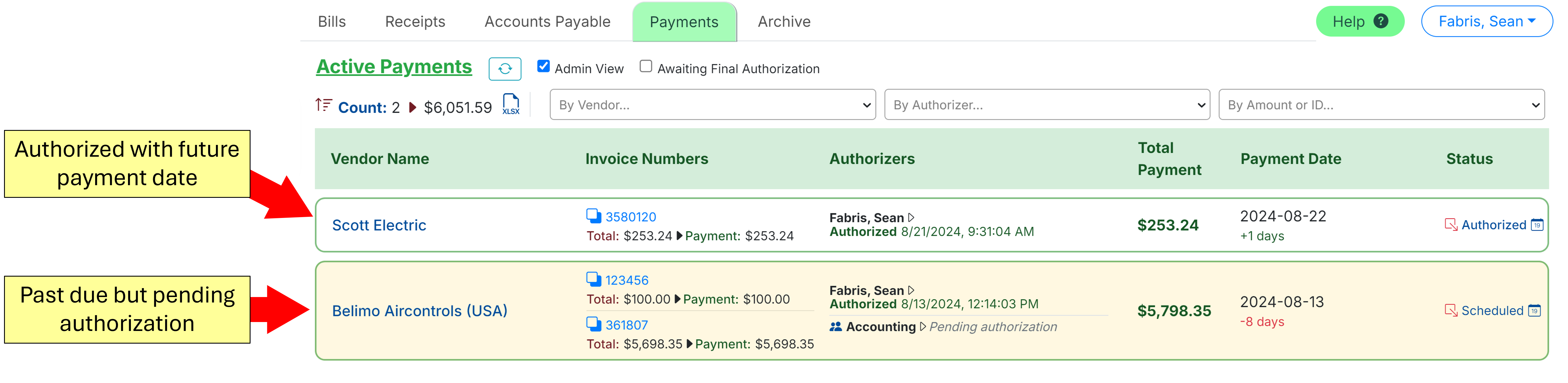 Payments Tab