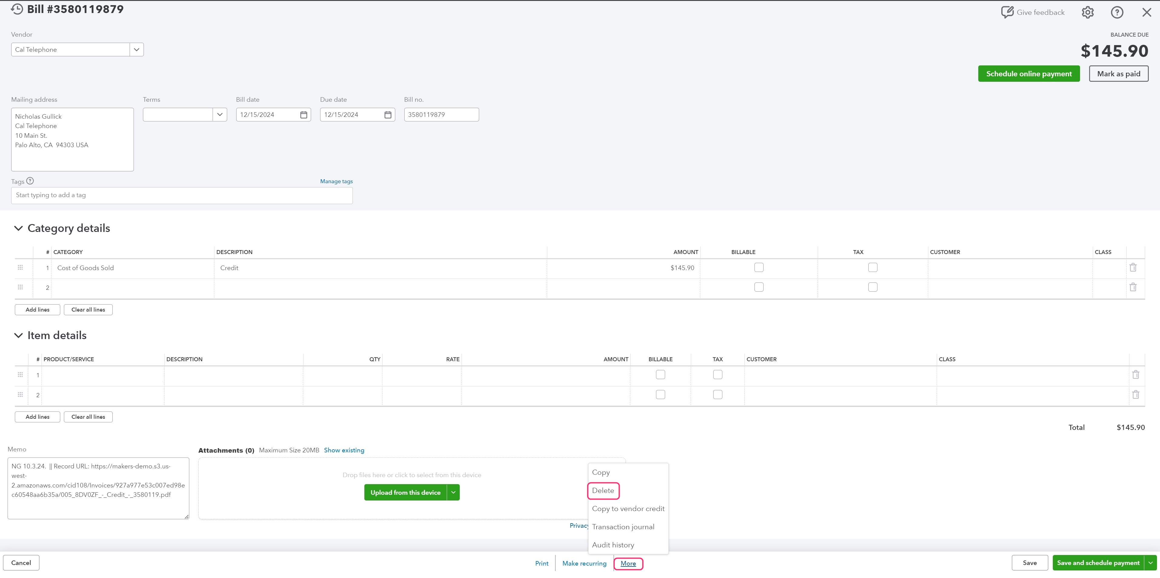 Quickbooks Create Bill Credit Created as a Bill and Synced to QuickBooks