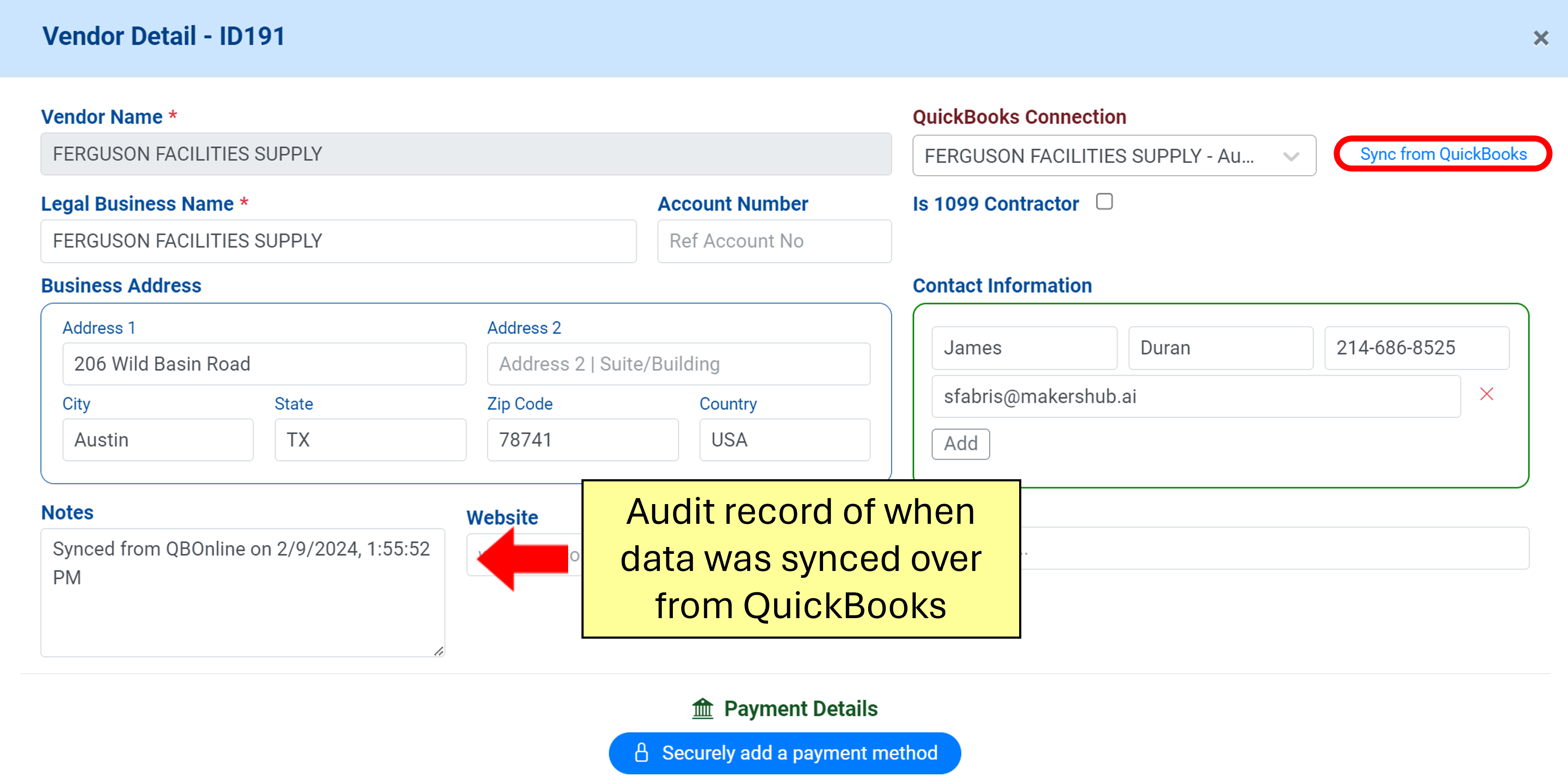 Sync from QuickBooks