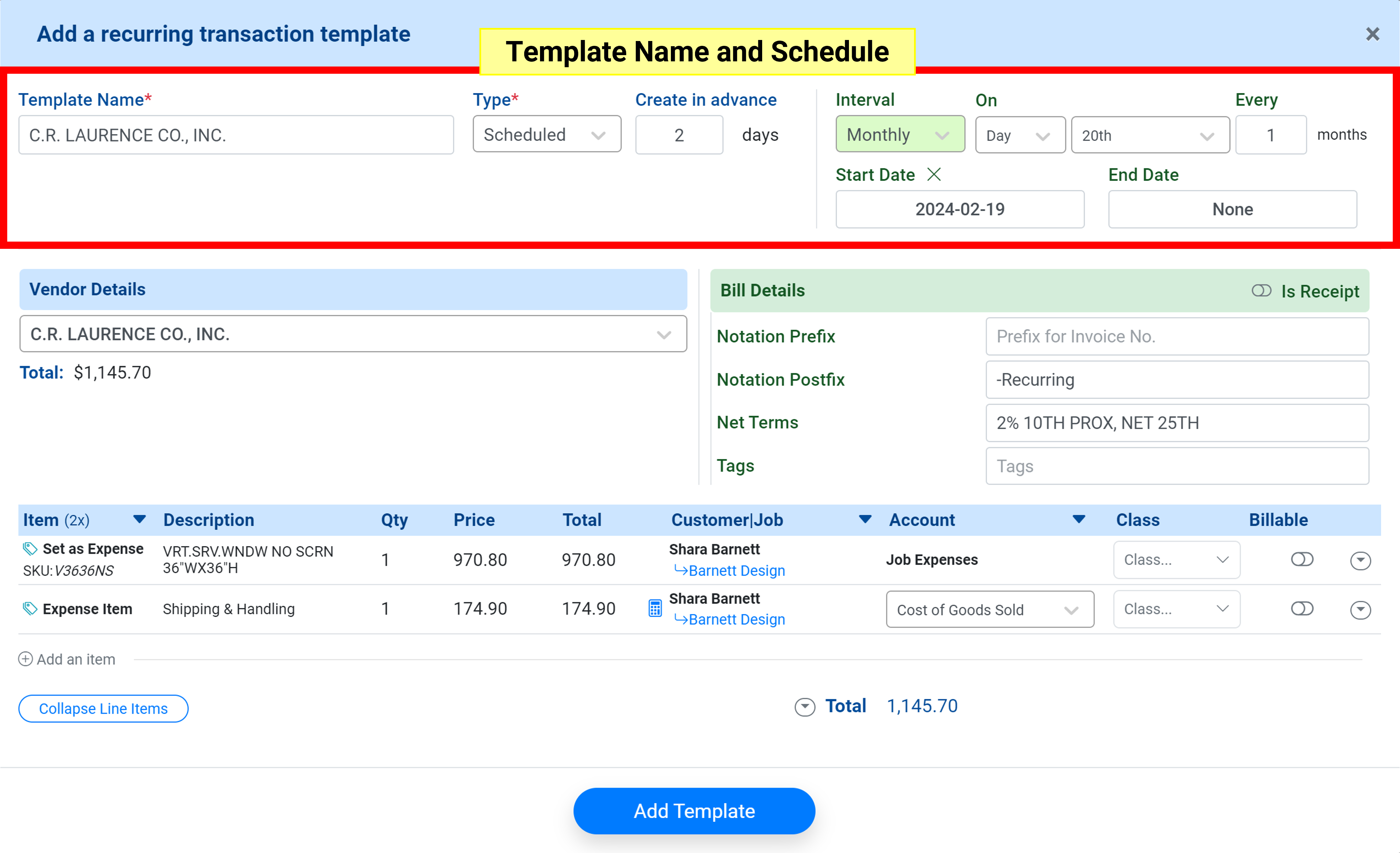 Add Recurring Bills