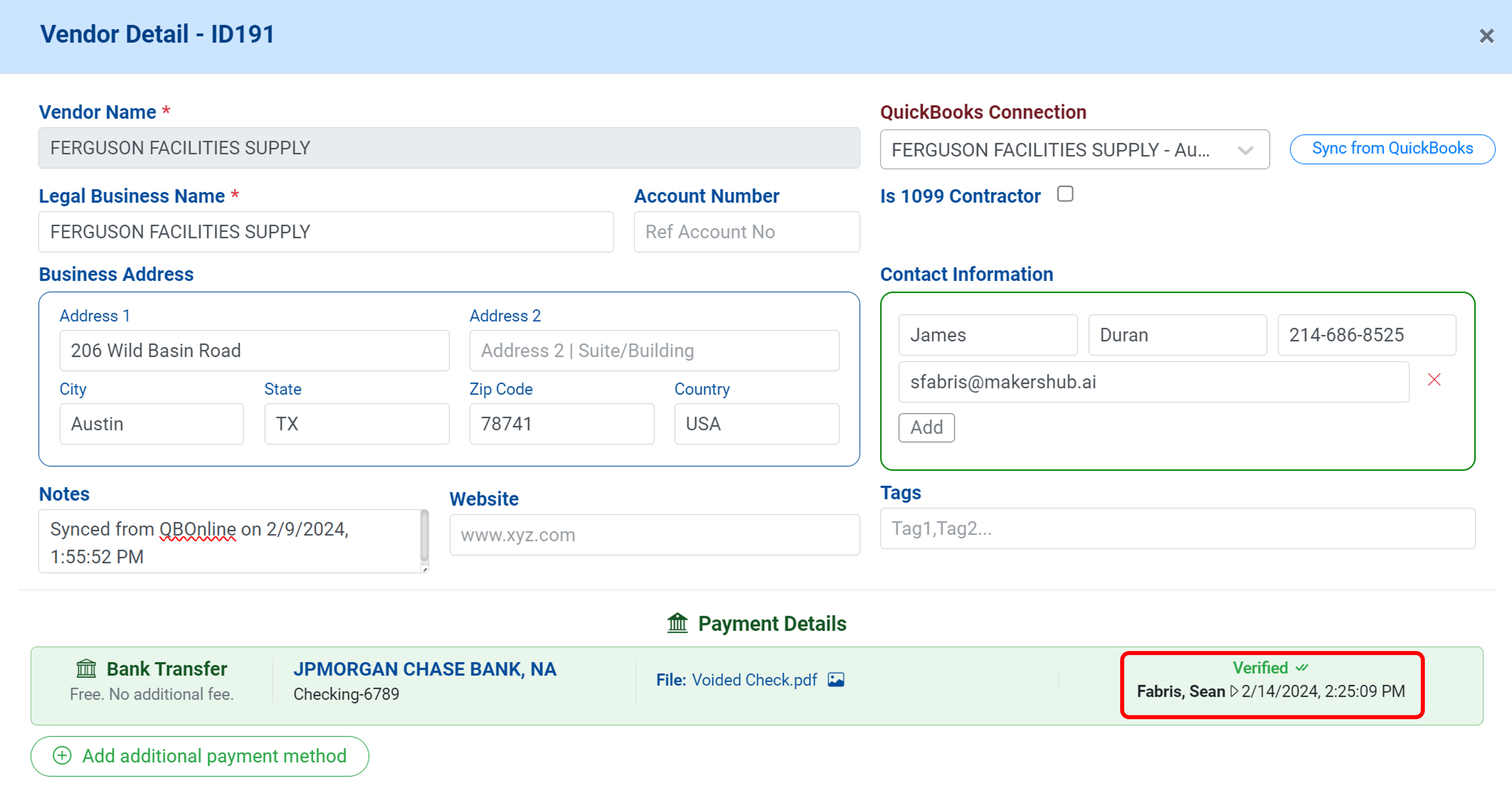 Verified Payment Information(1)