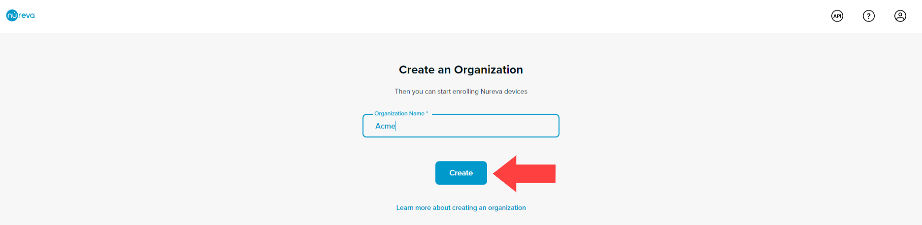 Console create organization create button