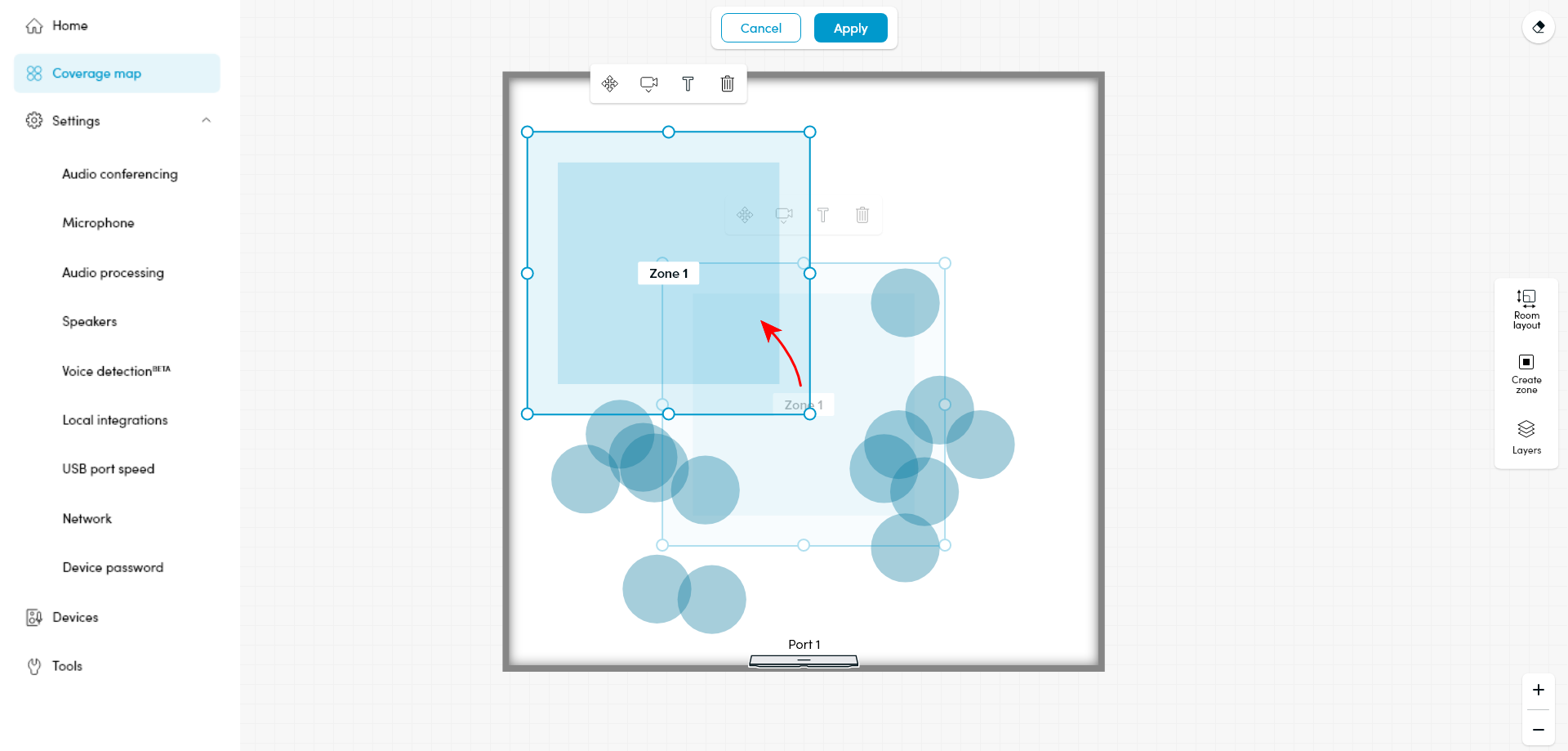 Image demonstrating that a coverage map zone can be relocated.